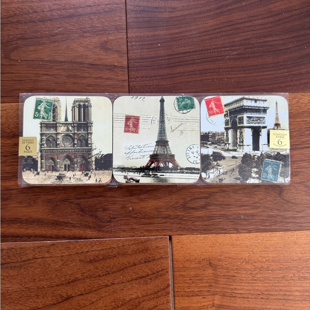 NWT 6 Cork Parisian Coaster Set - Multicolor